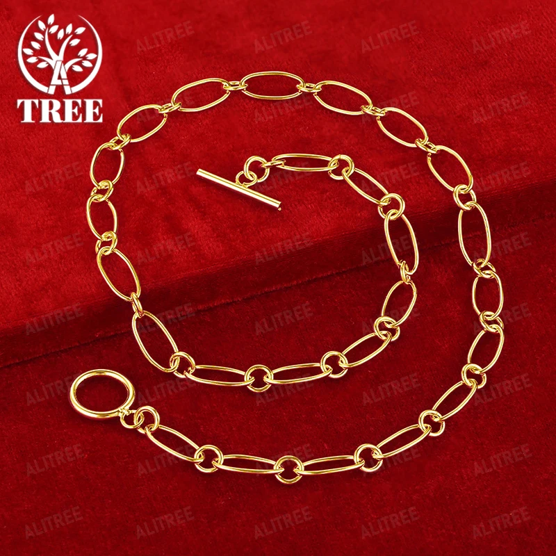 

46cm 18k Gold Oval Chain Necklace For Men And Women Anniversary Party Fashion Classic Charm Trend Jewelry Gift Accessories