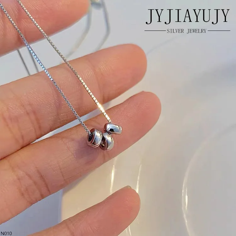 JYJIAYUJY 100% Sterling Silver S925 Necklace Three Smooth Beads Shape Daily Casual Hypoallergenic Women Fine Jewelry Gift N010