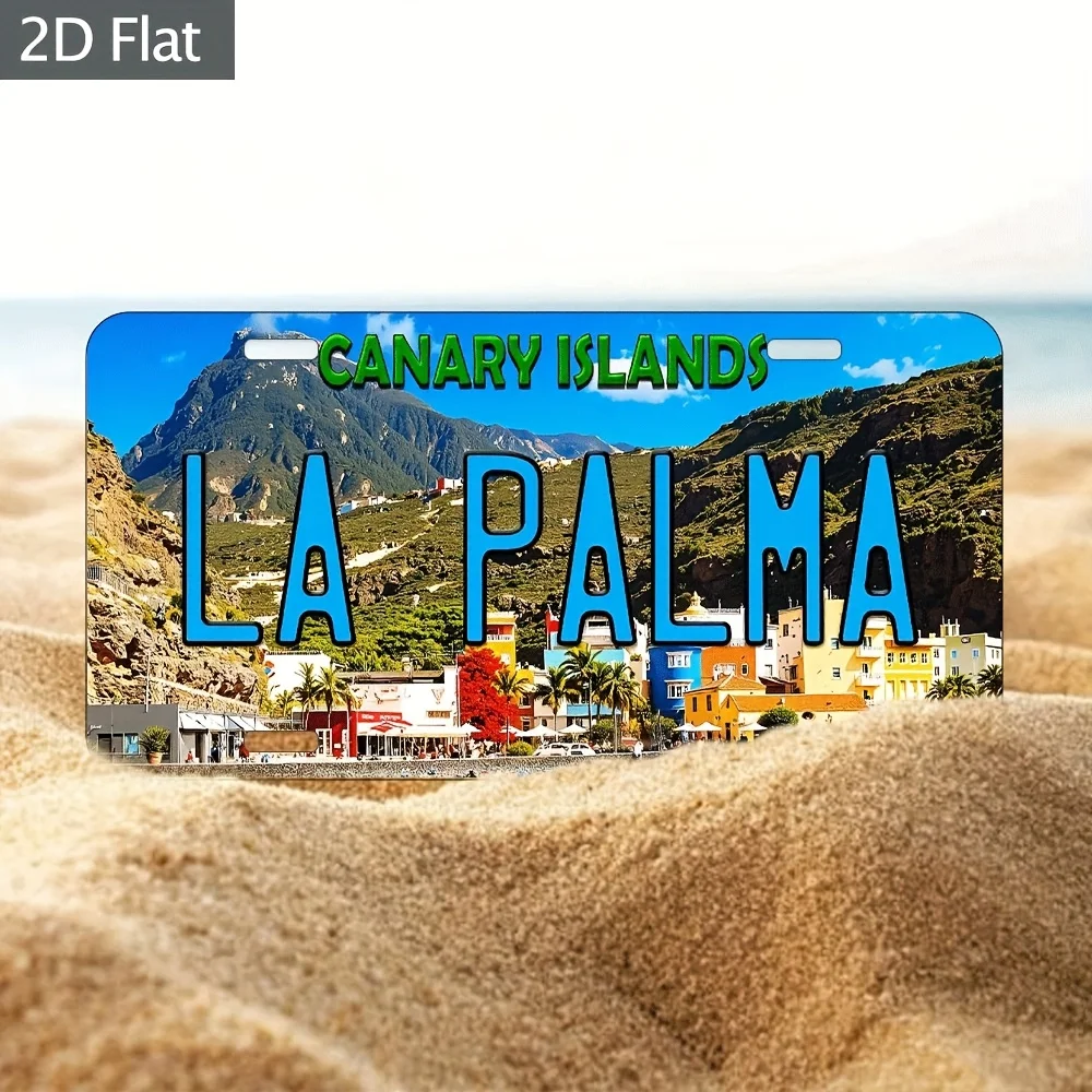 La Palma Canary Islands Volcanic Townscape License Plate Style Aluminum Metal Sign Retro Travel Souvenir Wall Art Decor for Home