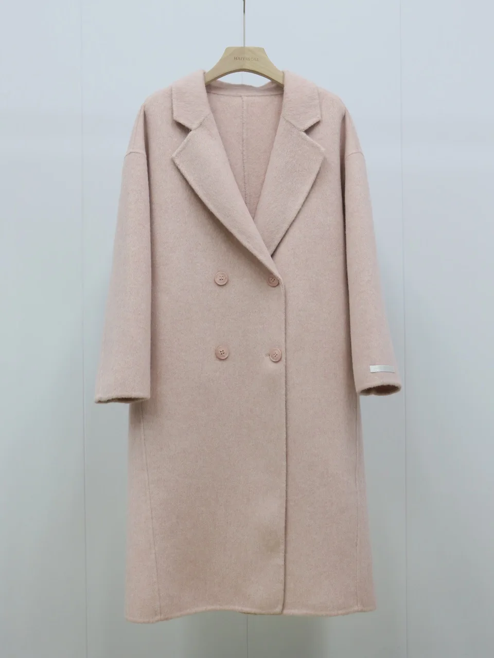 

2023 Autumn Women Drouble Wool Coats Pink Turn Down Collar Winter Clothes Cashmere Long Coats With Belt Tops New