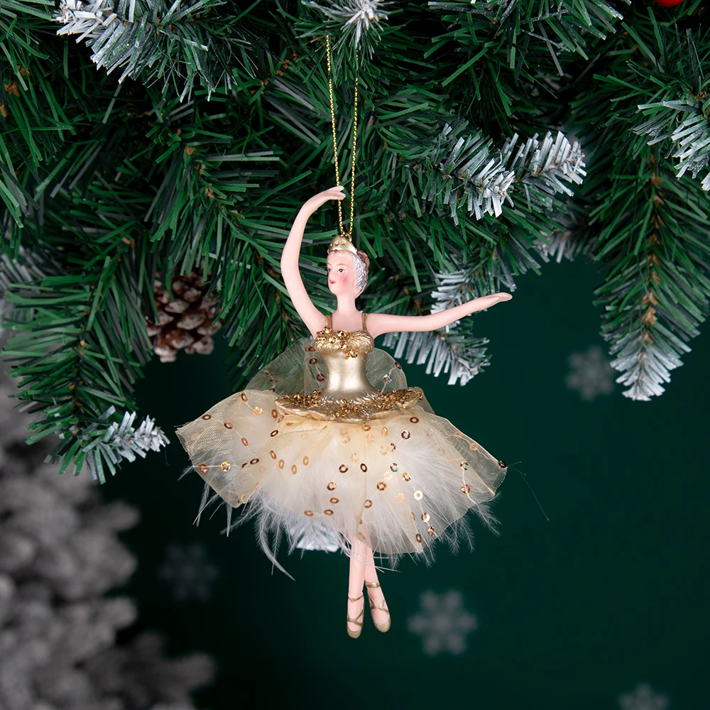 Decoración colgante de Navidad de Material plástico para niña, tutú plateado de baile, bailarina, adornos de vacaciones de Navidad para niños