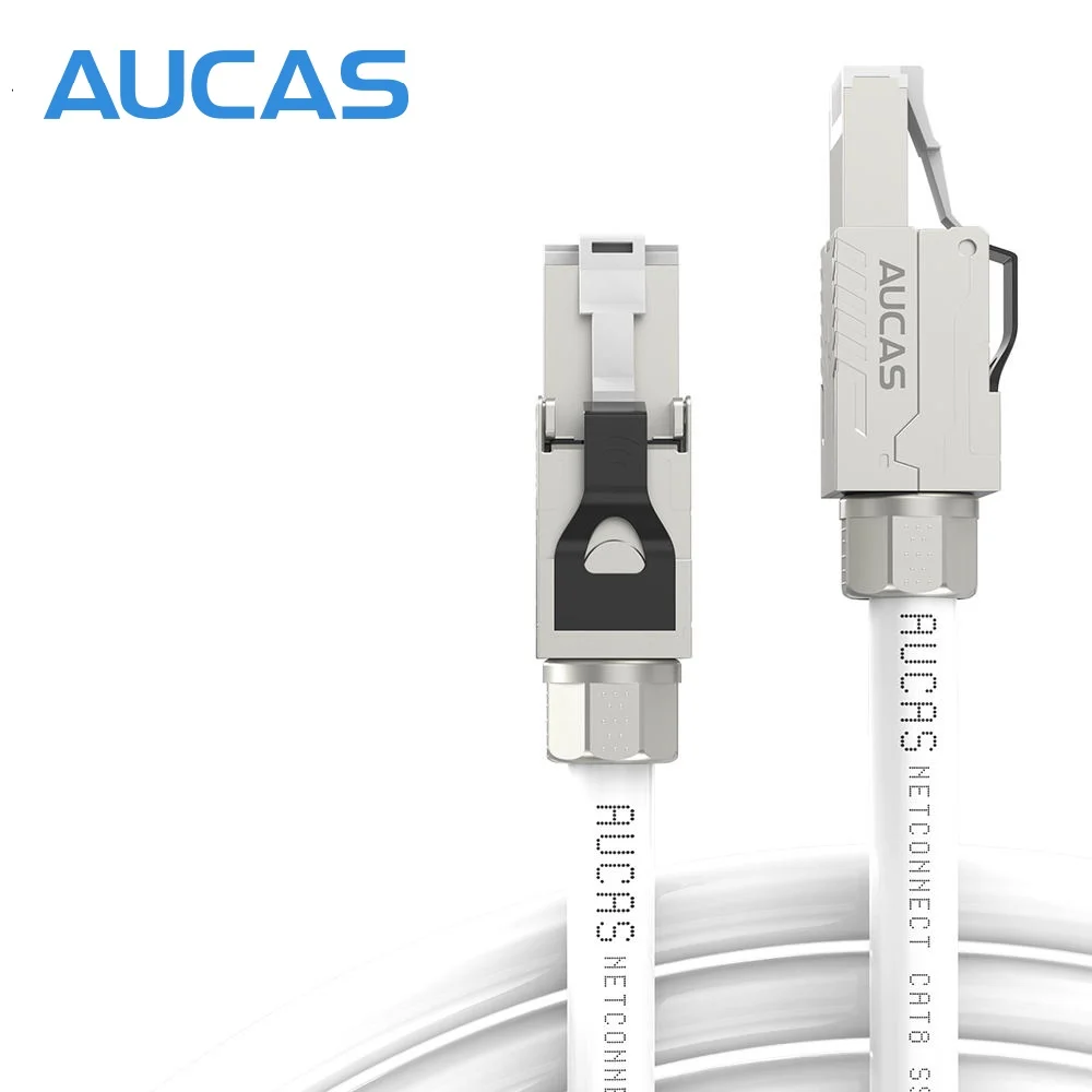 AUCAS SSTP High Speed Cat8 Ethernet Connection RJ45 Jumper Computer 8P8C Male Gold Shielded Cable Fiber Broadband Wire Line Cord