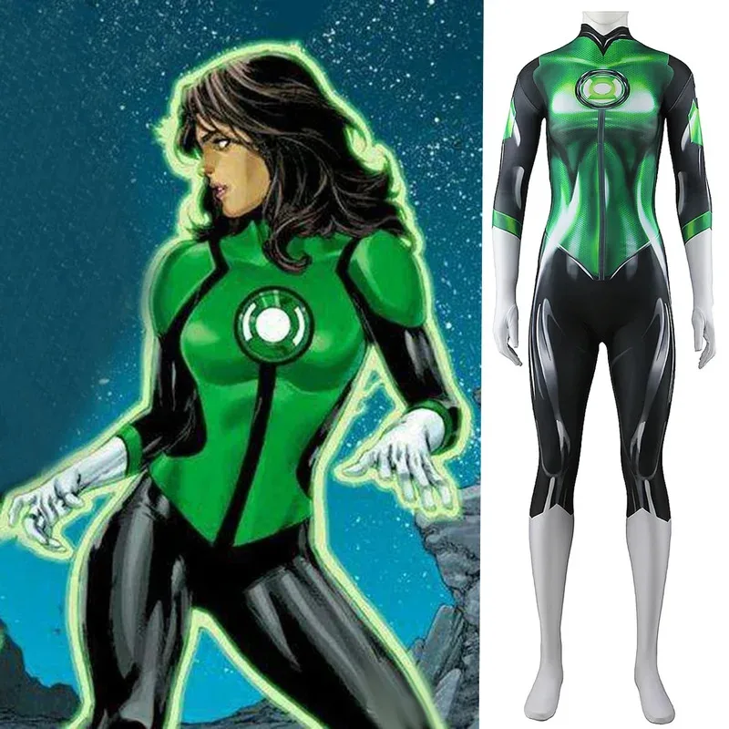

Green Woman Lantern Cosplay Costume Superhero Arisia Spandex Zentai BodySuit Girls Cosplay Outfit Halloween Costume Woman Female