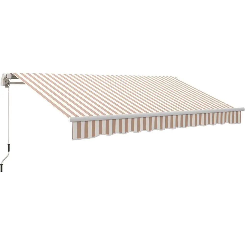 12ft x 10ft Manual Crank Retractable Awning, UV & Water-Resistant Fabric, Suitable for Deck, Balcony, Yard, Beige & White