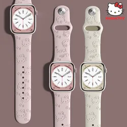 Sanrio Hell Kitty Engraved Silicone Band For Apple Watch 45mm 44mm 40mm 38 42mm Smartwatch Watchband Bracelet iWatch Serie Strap