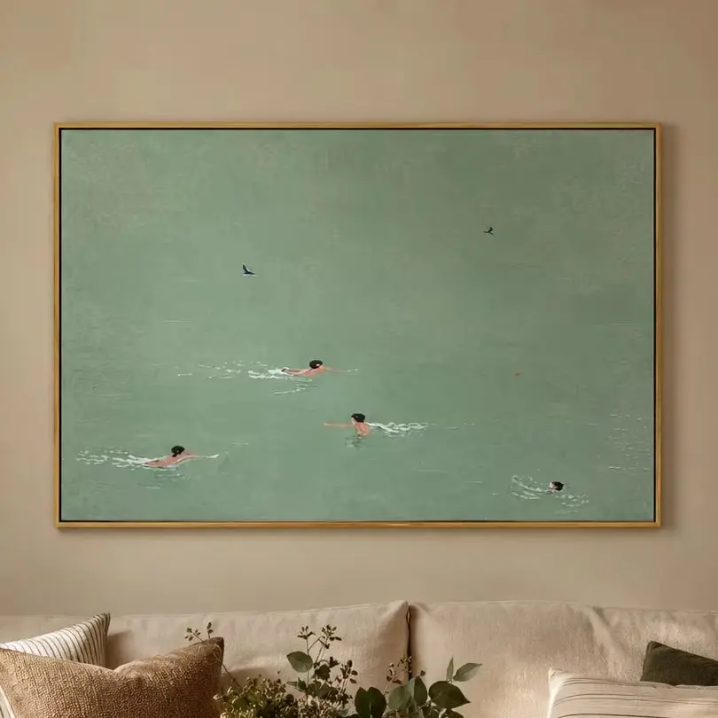 (No frame)Lane Leader – Minimalist Swimming Pool Azure Sport Painting Canvas Wall Print， High‑Grade Home Decoration Artwork f