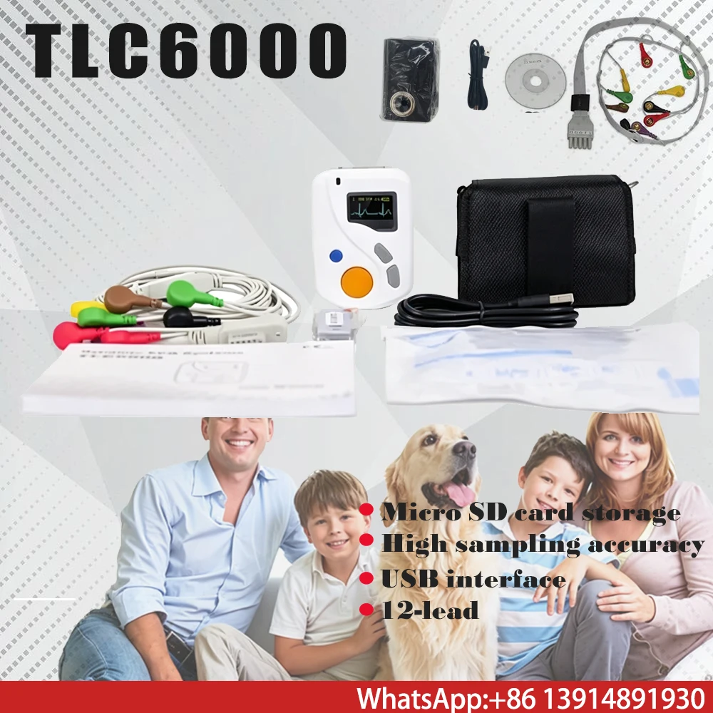 Day & Night Monitoring Holter ECG TLC6000, CONTEC Compact Wearable 12 Lead Ambulatory Heart Wave Tracker