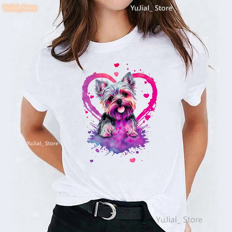 

Watercolor Love Yorkshire/Panda/Horse Animal Print T Shirt Girls Funny White Tshirt Women Summer Fashion Short Sleeve T-Shirt