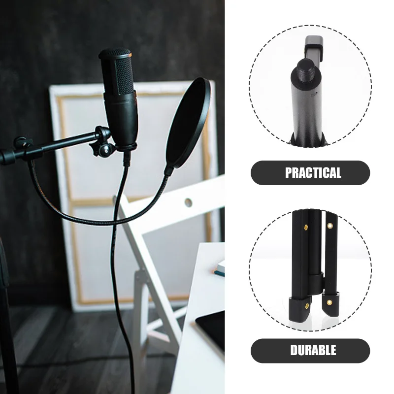 Portable Microphone Stand Desktop Tripod Table Stand Adjustable Mic Stand Mic Clip Holder Bracket Lightweight Bracket