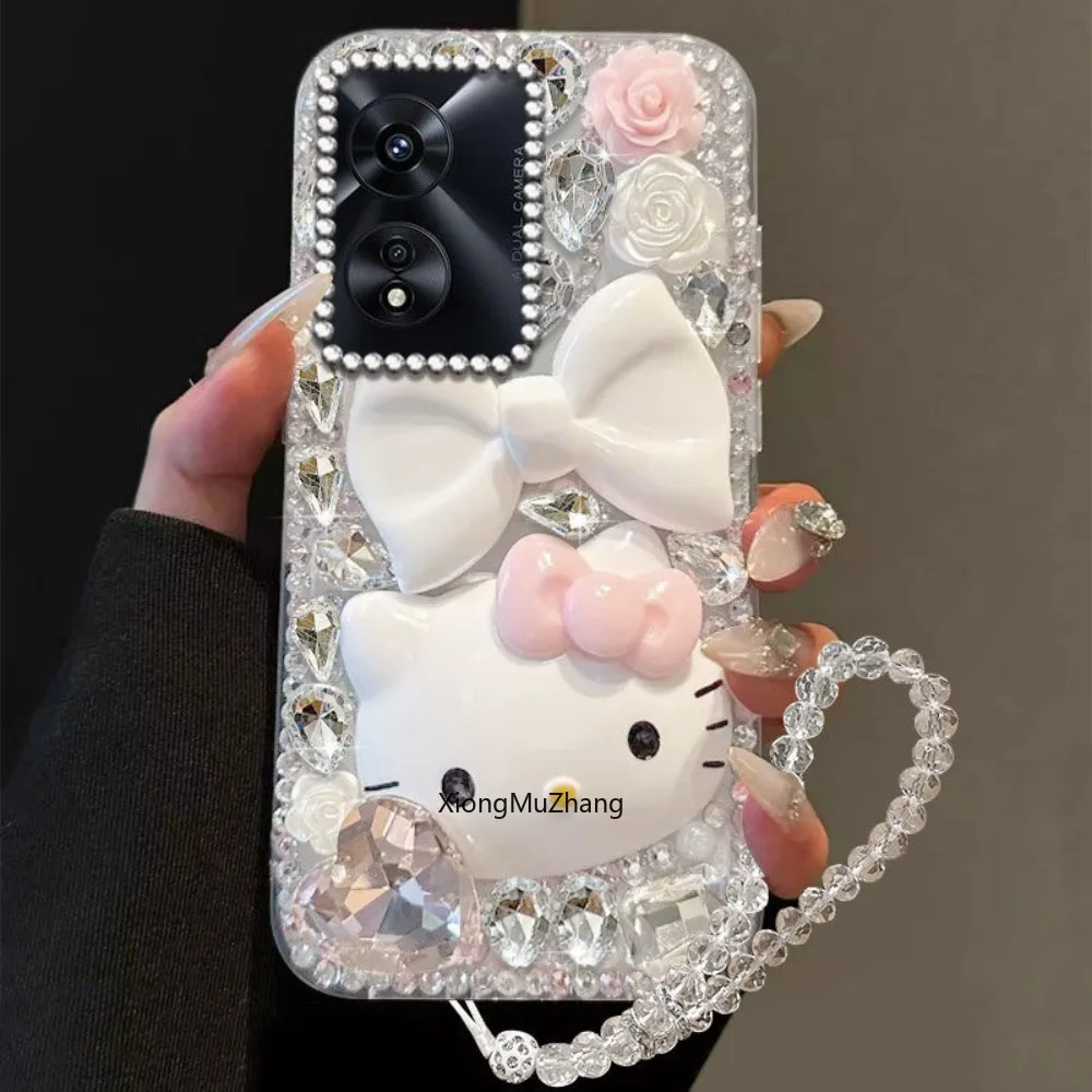 

3D Hellokitty Bow with Bracelet Phone Case for OPPO A98 A96 A95 A94 A93 A92 A78 A76 A74 A72 A58 A55 A54 A53 A52 Rhinestone Cover