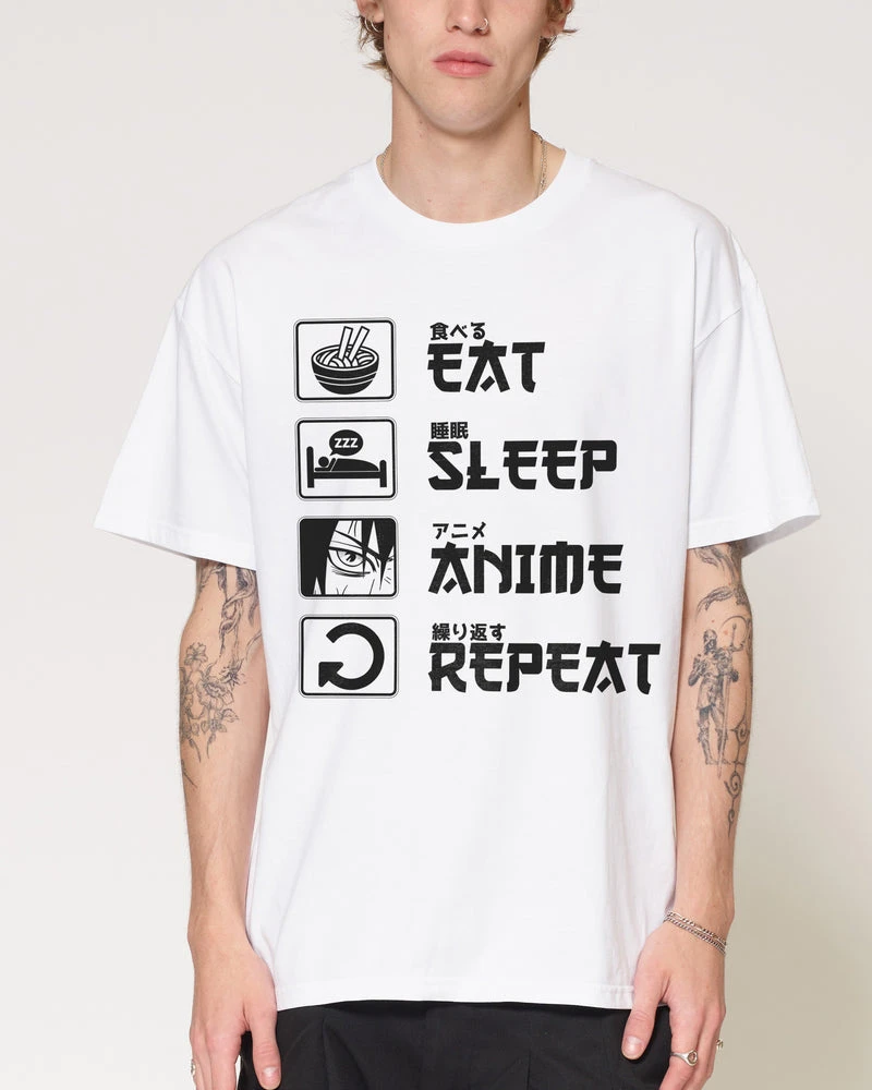 2026 Eat Sleep Anime Repeat T-Shirt Graphic Cotton Tee Printing High-end Luxury Unisex Style Both of Men and Women