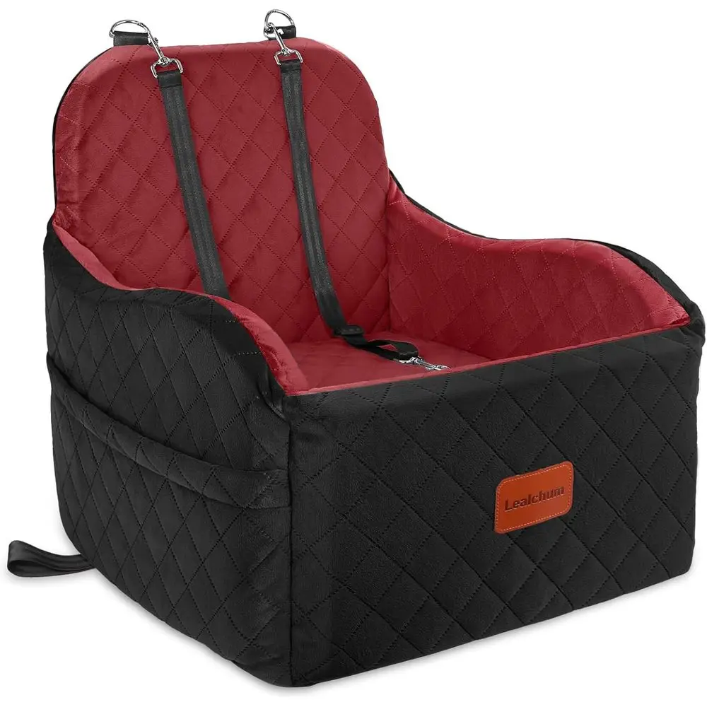 

Medium Dog Car Seat with Removable Cushion, Washable Cover, 2 Pockets, Easy Setup - Black/Red