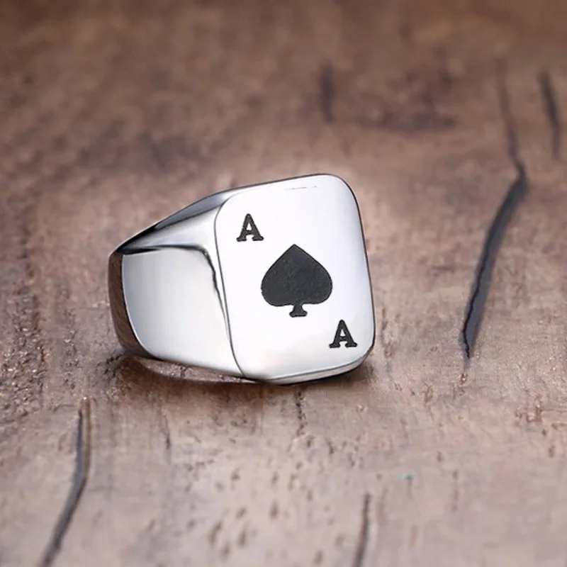 Poker Spades A Ring for Men Boys,Stainless Steel Stamp Ring Chunky Ring,Poker Enthusiast Jewelry Gifts