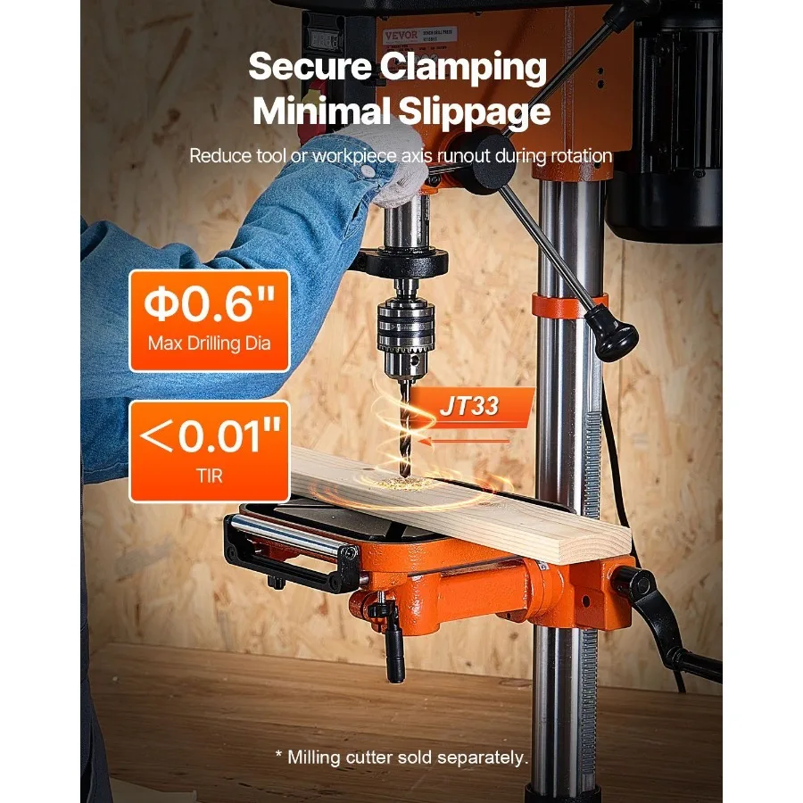 12インチ卓上ボール盤、5アンペア、120V可変速、鋳鉄製、旋回距離12インチ、0.45°傾斜作業台付き