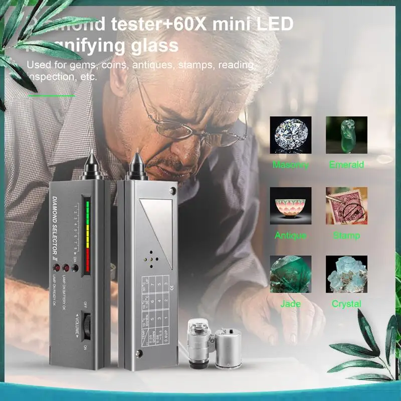 (NEW) Diamond Tester Pen, High Accuracy Jewelry Diamond Tester+60X Mini LED Magnifying, Professional Diamond Selector