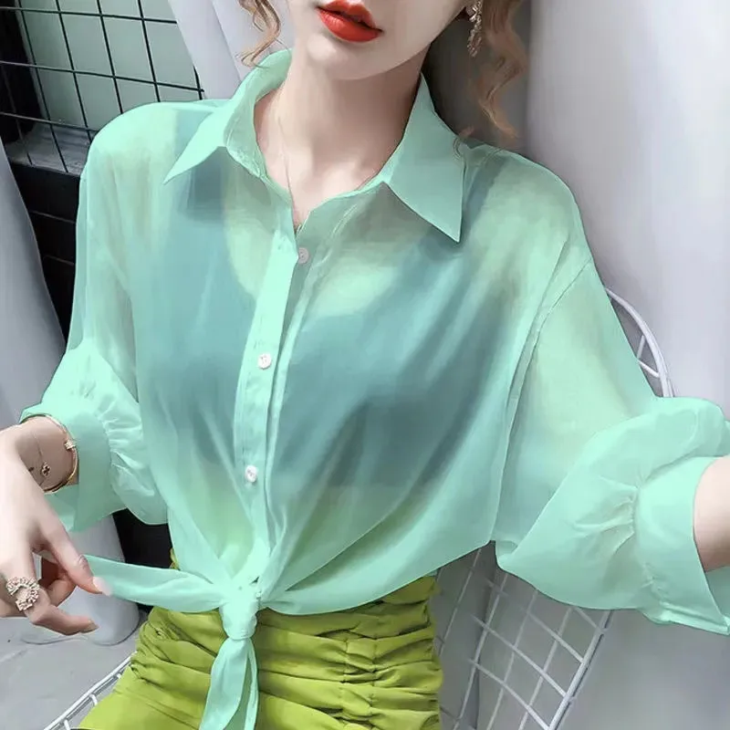 Fashion Women\'s Chiffon Shirts Sunscreen Clothing 2023 New Summer Thin Breathable Shirt Coat Air-Conditioned Shirt Female Shawl