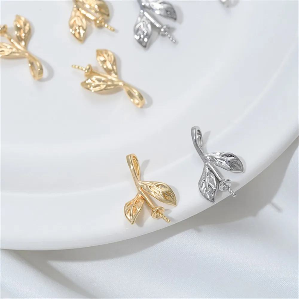 

14K Gold Diy Accessories Flower Branch Leaf Pendant Empty Sticky Pearl Necklace Handmade Earrings Material
