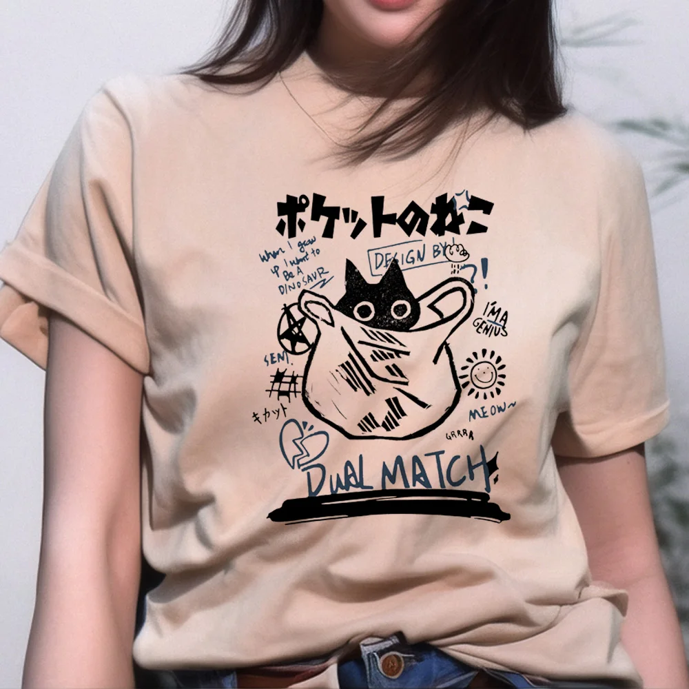 

Женские футболки с принтом кошек, футболки с графическим рисунком в стиле Харадзюку, одежда для девушек в стиле аниме Манга