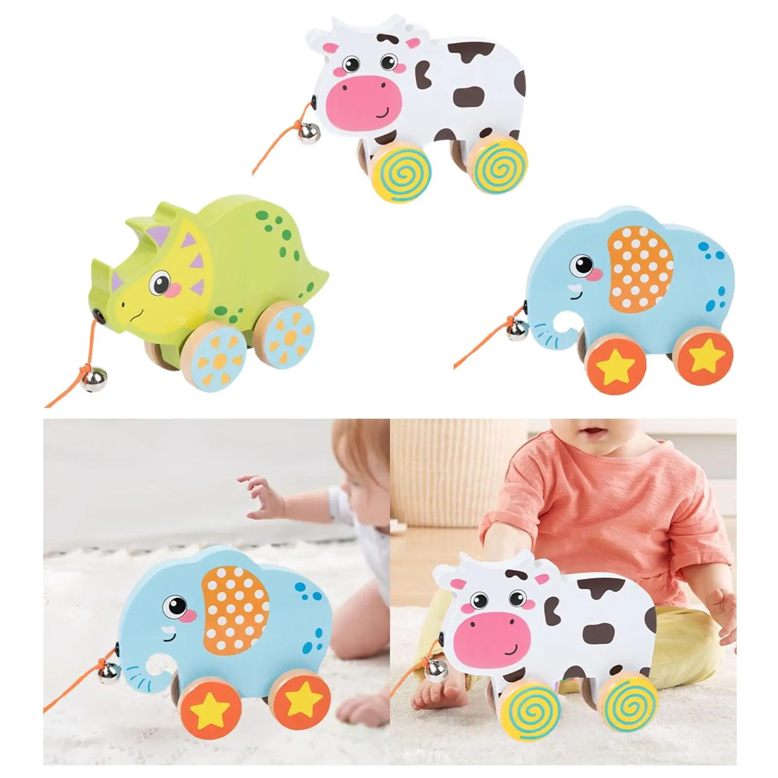 Animal Pull Toy for , Wooden Wheel Design, Ideal for Early Development