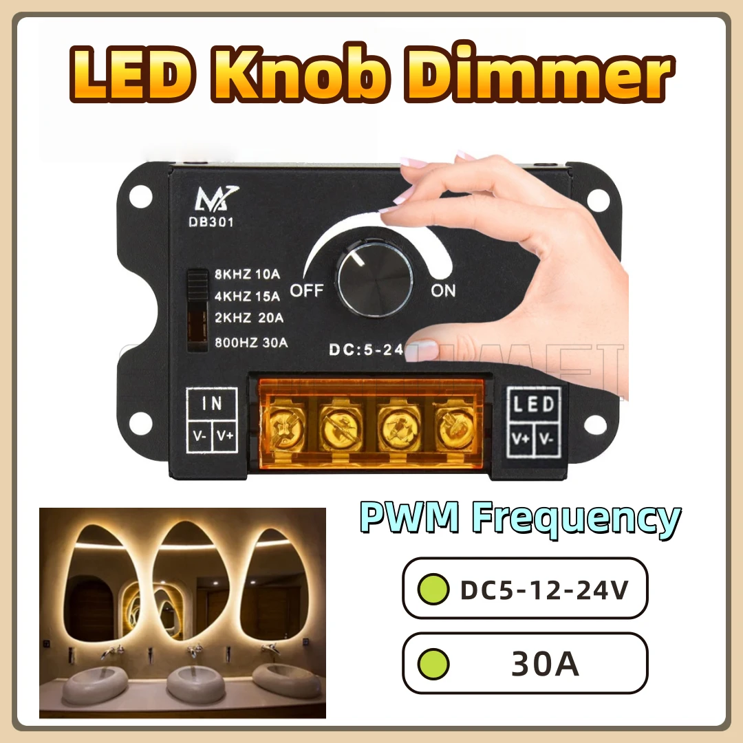 

DC5V 12V 24V LED Knob Dimmer PWM Frequency 10A/30A Adjustable LED Dimming Controller Switch ON OFF for Single Color LED Strip