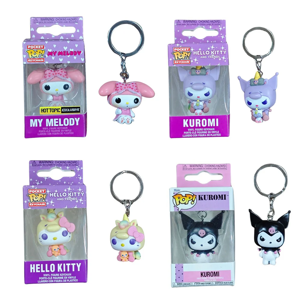 Kawaii Sanrio Hello Kitty Keychain My Melody Kuromi Cinnamoroll Pompom Purin Pendant Keyring Cute Littletwinstars Keychains Toys