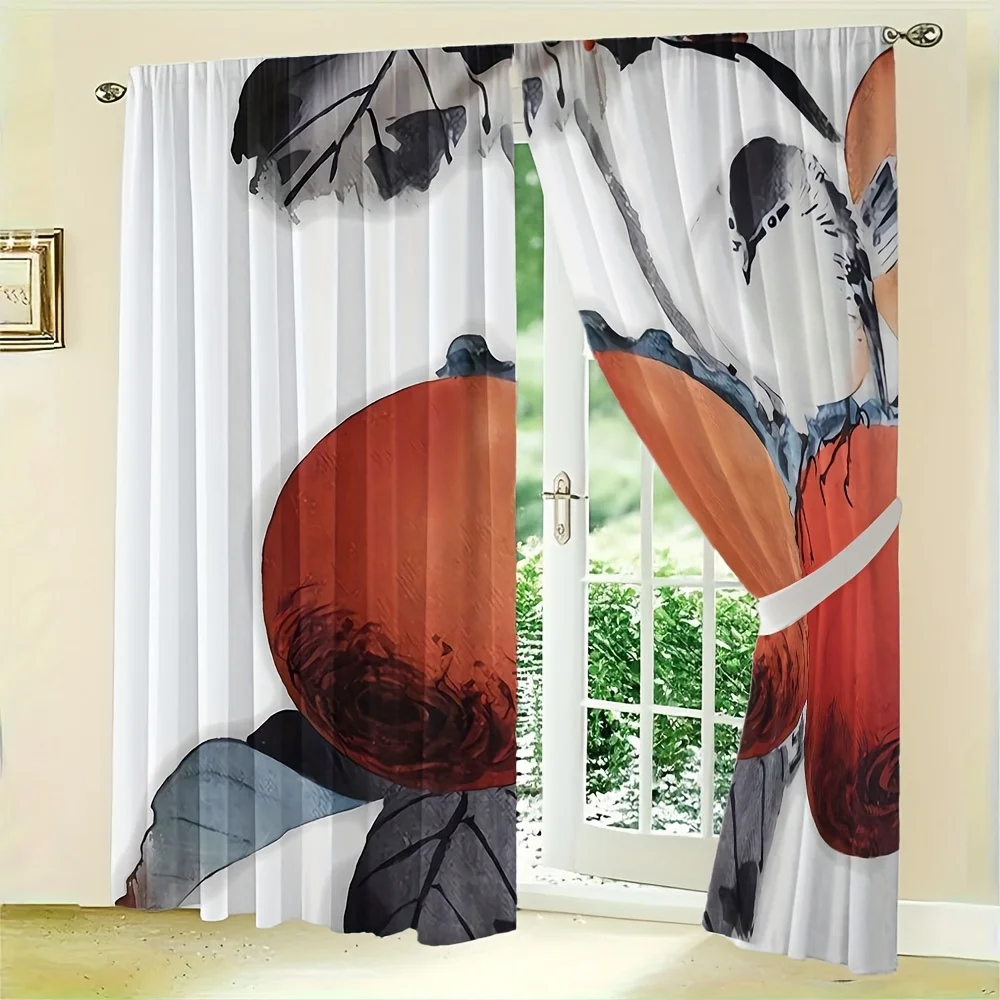 2PC Modern Abstract Artwork Curtains Window Panel Design Living Room Decor Terracotta Orange Black and White Stylish Home Drape