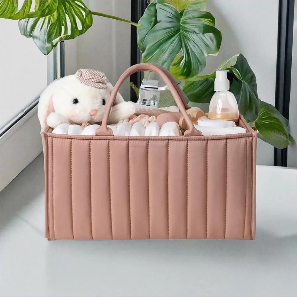 Large Capacity Baby Diaper Organizer Floral Beige Multi-Pocket Nursery Storage Basket Multifunctional Portable