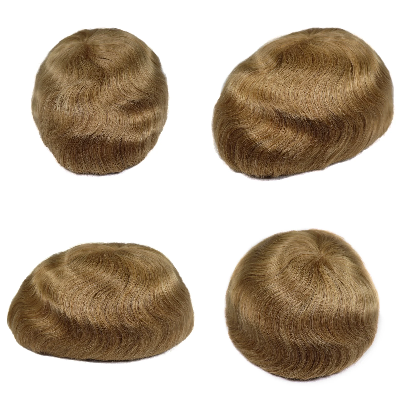 الرجال الشعرية الاصطناعية 8x10 بوصة تنفس أحادية مع قاعدة بولي PU الذكور شقراء الشعر المستعار دائم الرجال نظام استبدال الشعر وحدة شعر مستعار