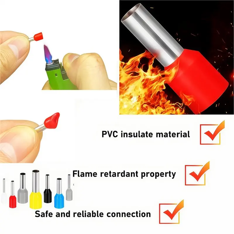 AA77 1000Pcs Tubular Crimp Terminals Electrical Wire Cable Ferrules Connectors E6012 E1008 E2508 Ring Sleeve