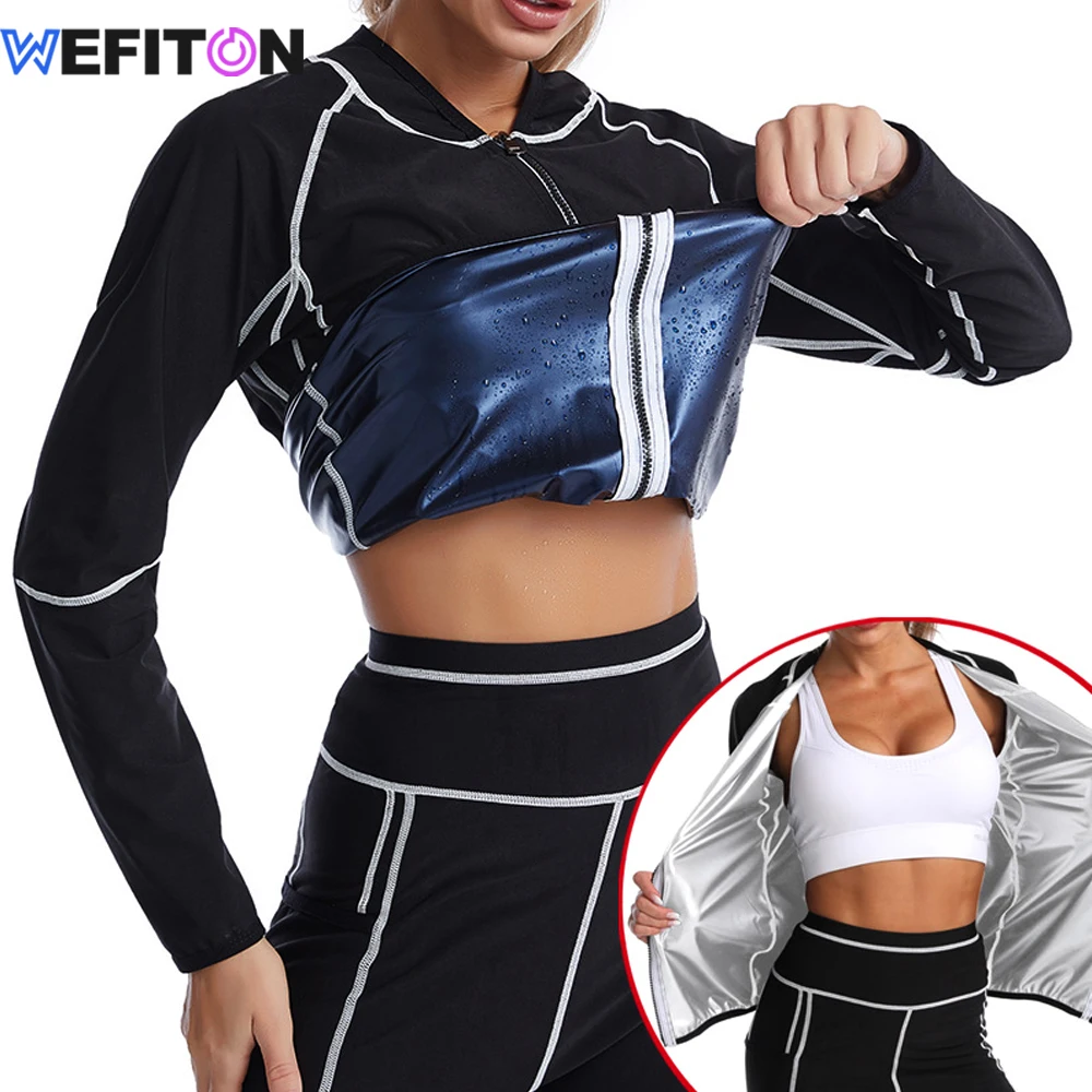 WEFITON 1PCS Sauna Suit for Women Sweat - Long Sleeve Shirt Workout Body Shaper Zipper Top Slimming Fitness Trainer Gym