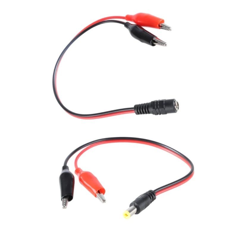 Flexible 26cm Battery Cable Male Female DC5.5x2.1mm Connectors to Alligators Clip for Speakers, Fans