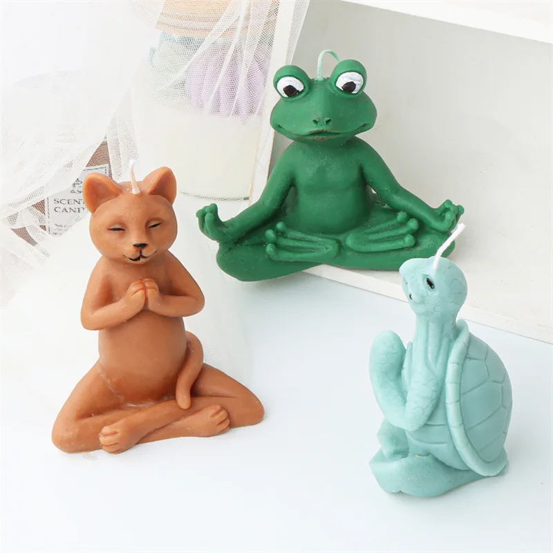 Multi Style Yoga Animal Candle Silicone Mold Rabbit Dog Soap Resin Plaster Mould Frog Chocolate Ice Making Set Home Decor Gifts