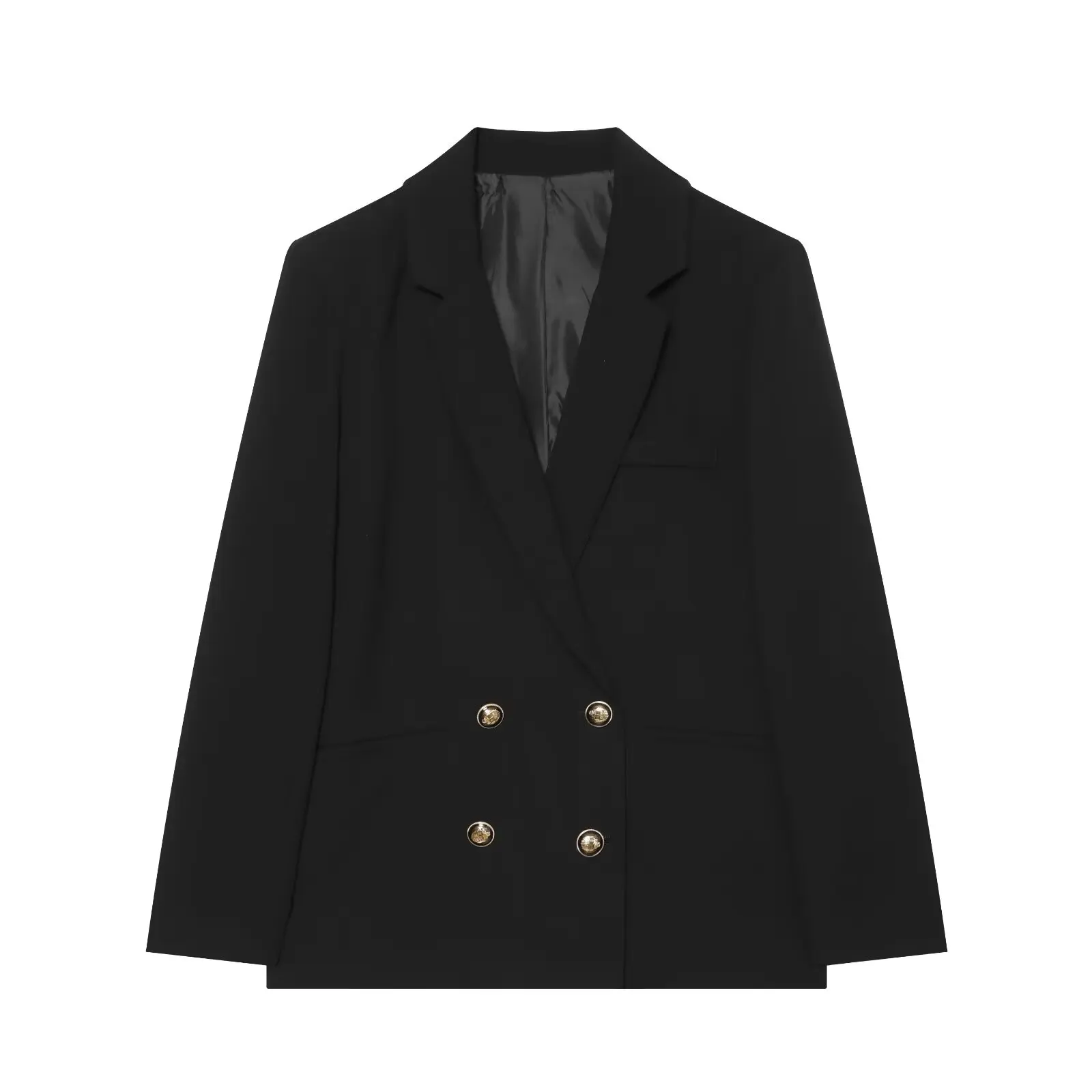 Women Elegant Black Blazer Spring Autumn Female Chic Double Breasted Long Sleeve Slim Fit Suit Jackets Lady Casual OL Blazer Top