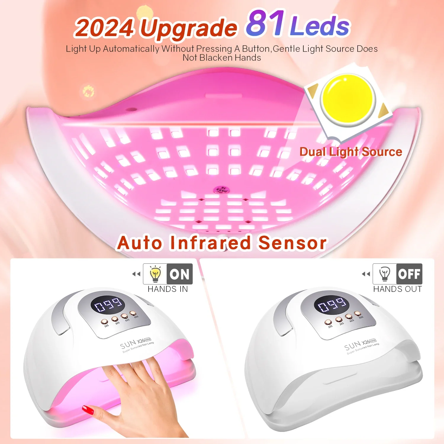 Lámpara UV de secado rápido para manicura, secador de uñas con diseño de mango, 380W, 81 LED, para curar todas las uñas en Gel, herramientas de arte