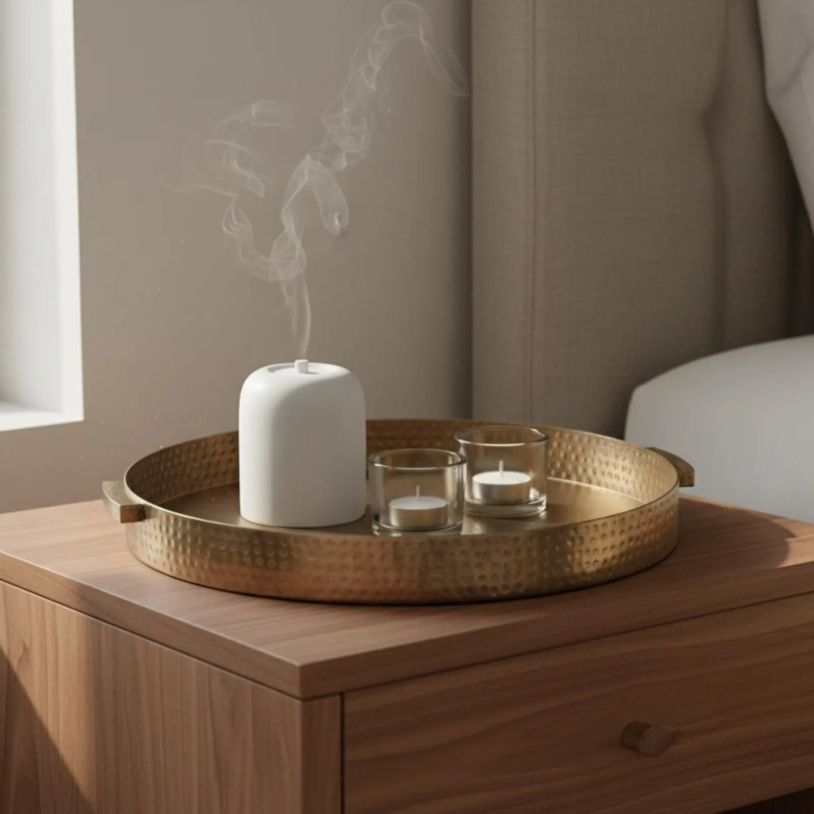 Round Hammered Tray Textured Surface Round Decorative Tray Home Decor Easy to Display Serveware Gold Finish for Hotel, Bedroom