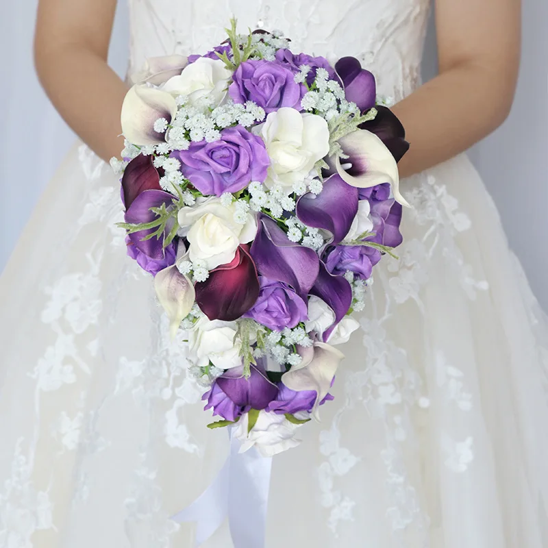 Western-style wedding simulation bridal bouquet PU calla lily water drop flower wedding photo props