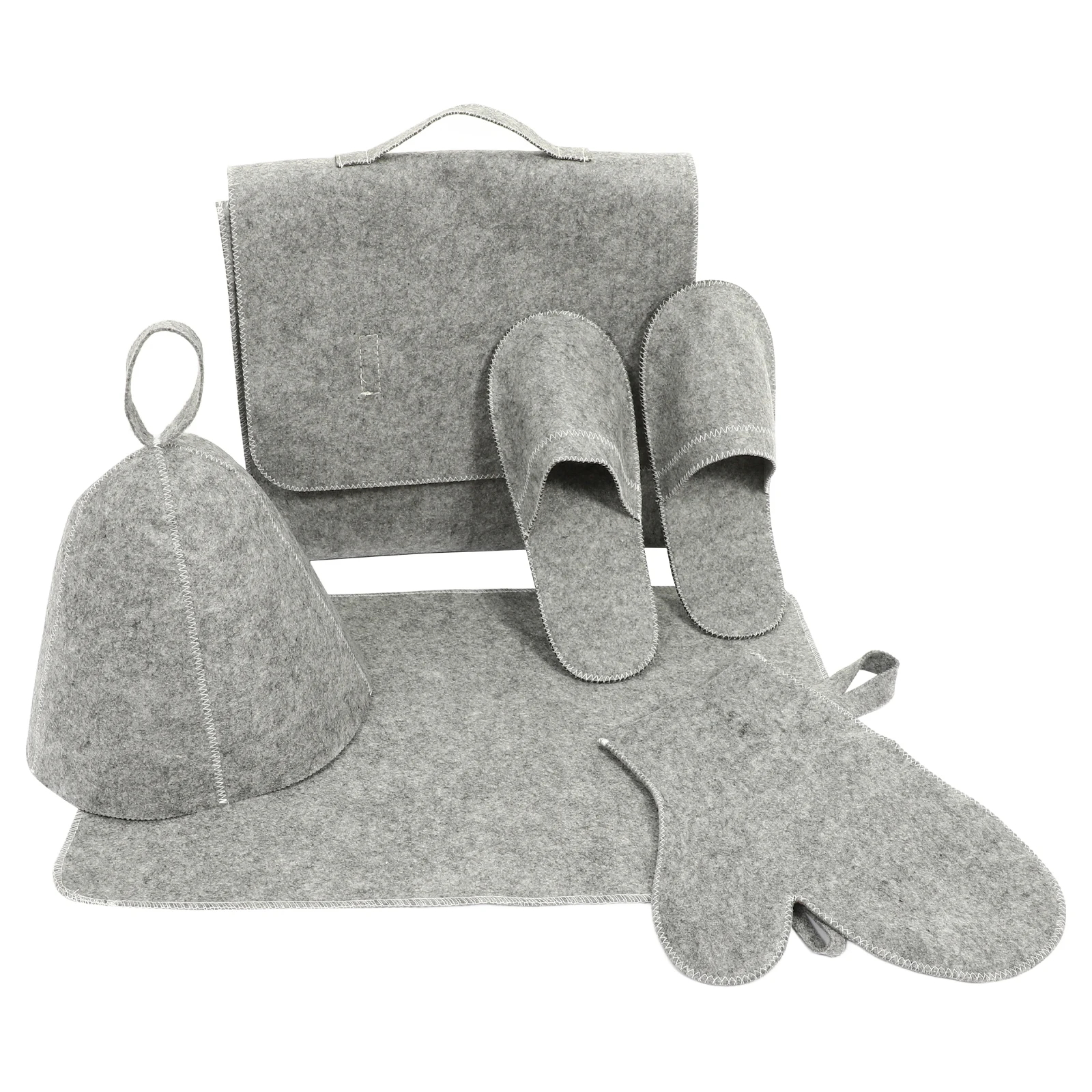 

1 set Stylish Felt Sauna Hat Gloves Slipper Set Gray Portable Comfortable Home Sauna Accessories