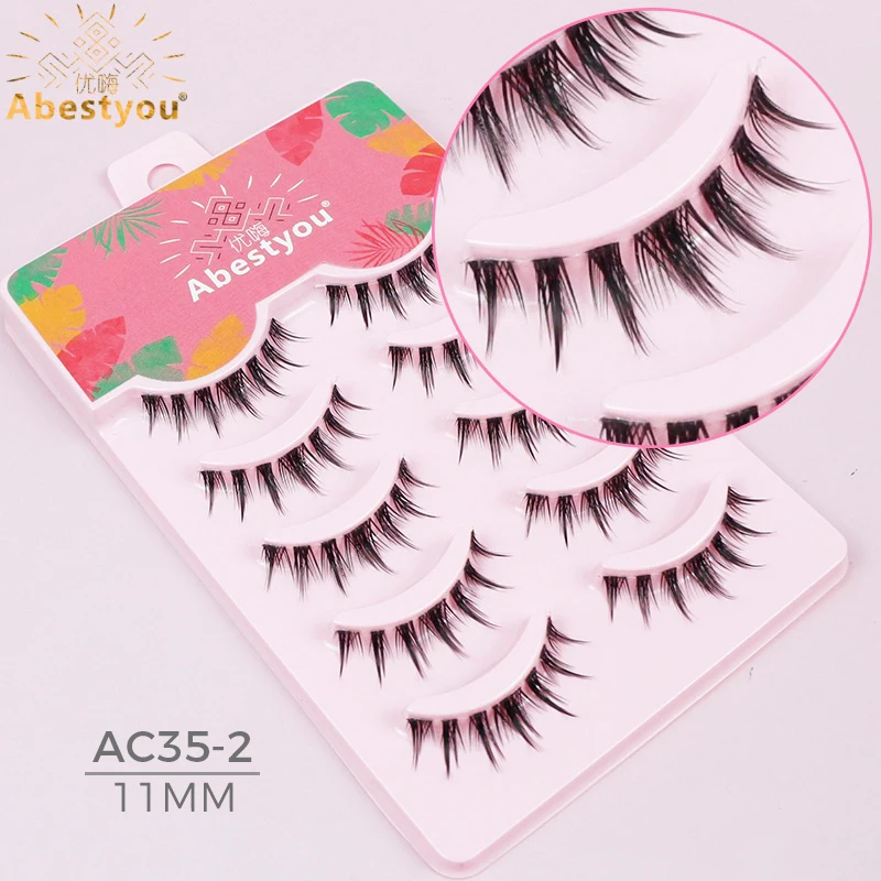 Abestyou 7–12 mm, 5 Paar, unsichtbare nackte Wimpern, transparentes Band, kurze klobige Wimpern, Wispy-Puppe, Katzenauge, Nerz, Cilios, koreanischer Stil