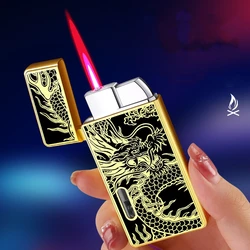 New Portable Metal Windproof Transparent Oil Tank Red Jet Flame Butane Gas Lighter Cool Originality Exquisite Patterns Lighter