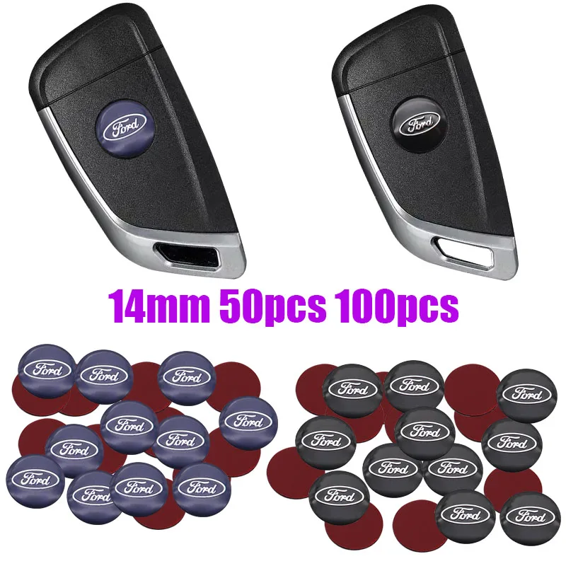 50pcs 100pcs Hot sale Ford 14mm 3D Aluminum Car Logo Key Fob Decoration Emblem Auto Key Badge Sticker Accessories