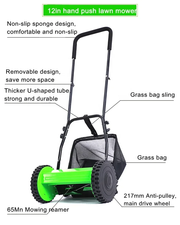 zz Cortador de grama manual econômico de duas rodas de 12 polegadas, cortador de grama empurrado à mão