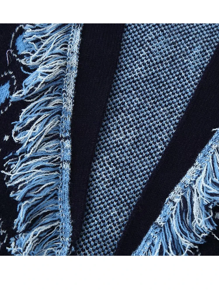 Cardigan lavorato a maglia da donna 2025 Cardigan con decorazione nappa a maniche lunghe con stampa di moda da donna con cintura da donna elegante lavorato a maglia