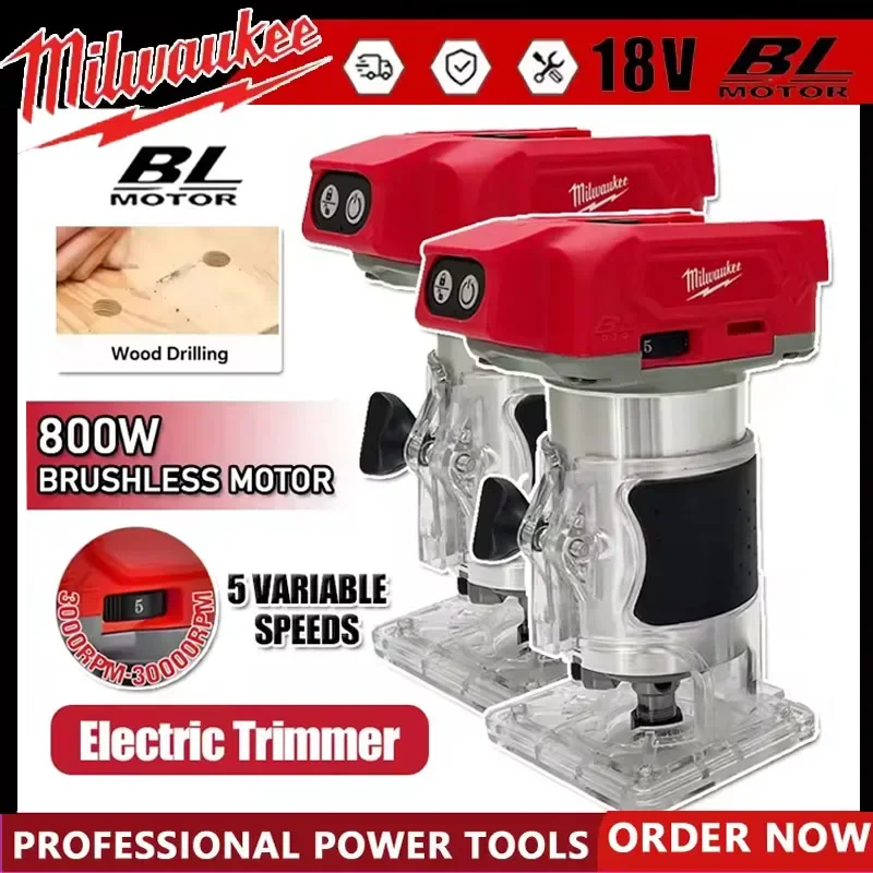

Бесщеточный триммер Milwaukee, аккумуляторный электрический фрезер для плотницких работ, фрезерования, гравировки, штробления, 18В, инструмент с питанием от аккумулятора