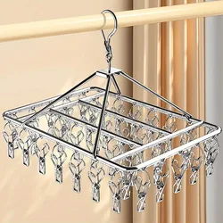 Stainless Steel Windproof Clips Clothespin Laundry Hanger Clothesline Sock Towel Bra Drying Rack Clothes Peg Hook With 30 Pegs