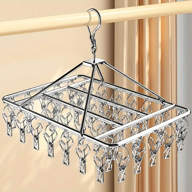 Stainless Steel Windproof Clips Clothespin Laundry Hanger Clothesline Sock Towel Bra Drying Rack Clothes Peg Hook  With 30 Pegs