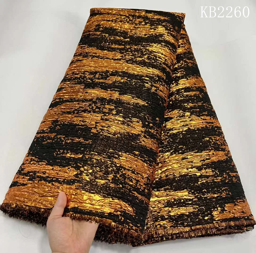 Latest Nigerian Jacquard Brocade Tulle Lace Organza Lace Fabric 2024 High Quality Gilding Brocade Lace Fabrics For Sewing KB2260