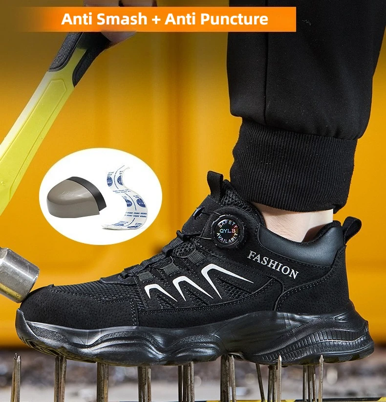 Sapatos de trabalho leves com biqueira de aço, botas de segurança industrial, sapatos de segurança anti-perfuração para construção, tênis de proteção para o trabalho._voghion.com