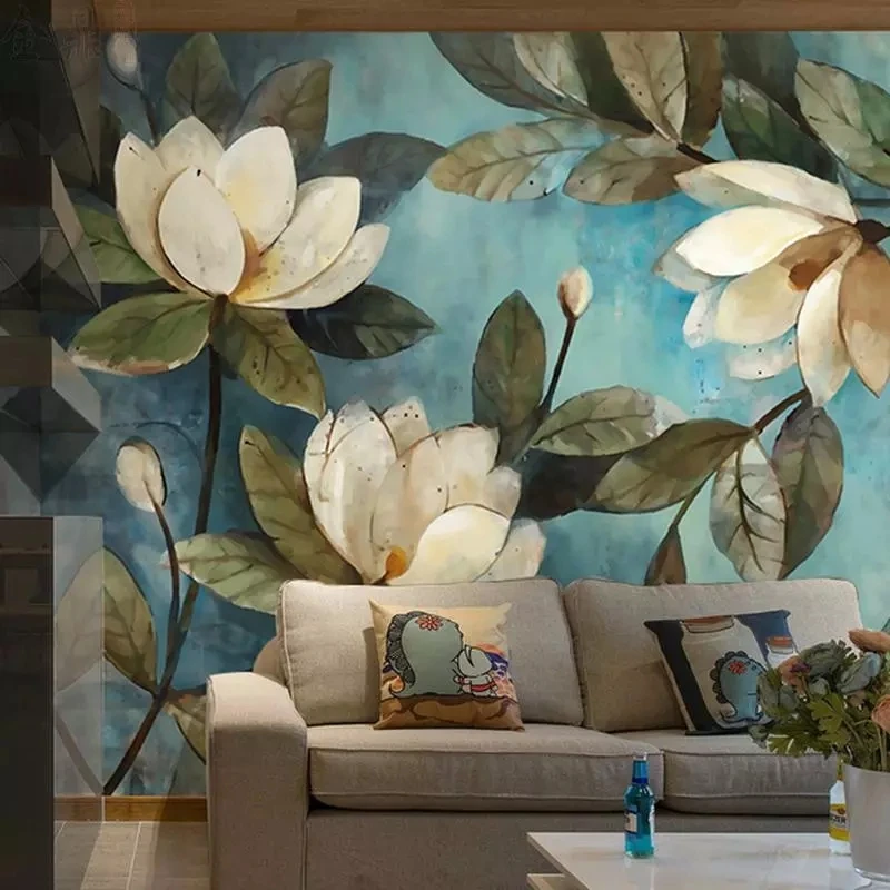 Custom Mural European Painting Flowers Retro Self Adhesive Wallpaper Entrance Bedroom Living room sofa TV background wall Hotel