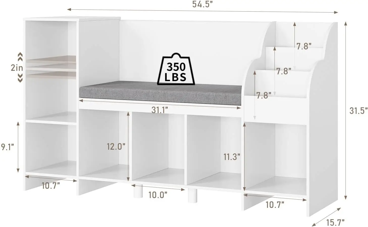 Kids Bookshelf with Reading Nook, Bookcase with Seat Cushion and Adjustable Shelf, Storage Bench with Book Rack for Bedroom