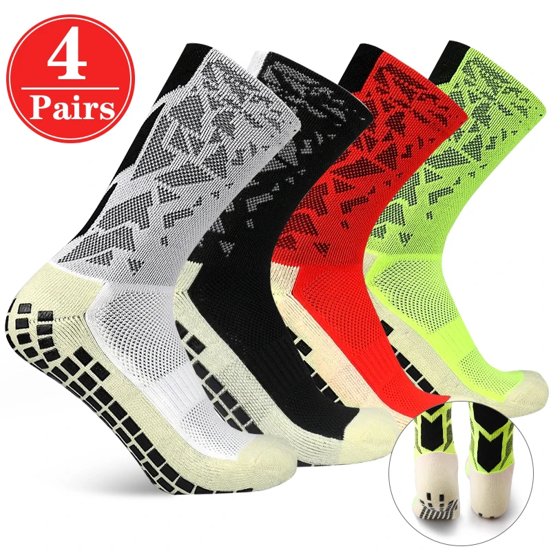 

4 Pairs of Men's Training Sock Lined with Ankle Socks Fashion Multicolor Sports Non-slip Socks with Rubber Basketball Socks